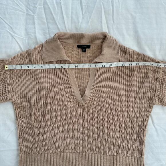 J. Crew Collared Cotton Beach Beige V-Neck Knit Sweater 100% Cotton Size US XS - Picture 7 of 8